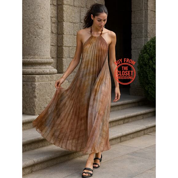 ZARA Multicolor Halter Open Back Pleated Midi Dress NWT | Size M - Picture 5 of 16